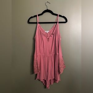 Charlotte Russe Pink Romper with Flare Sleeves